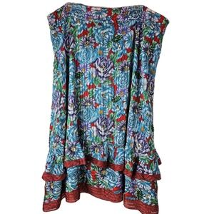 Vintage  Floral Sequin Blue Red Romantic‎ Feminine Ruffle Skirt 44" x 32